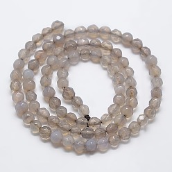 WhiteSmoke Natural Agate Round Beads Strand, Dyed, Faceted, WhiteSmoke, 4mm, Hole: 0.9mm, about 92pcs/strand, 14.5 inch