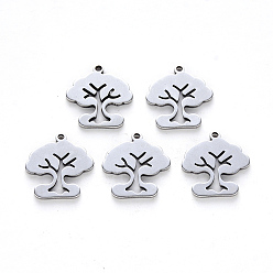 Edelstahl Farbe Anlaufgeschützt 304 Charms aus Edelstahl, Laserschnitt, Baum des Lebens, Edelstahl Farbe, 15x14x1 mm, Bohrung: 1.2 mm