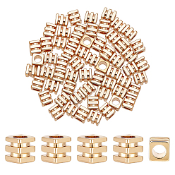 Настоящее золото 18K 60 шт. Латунные распорные втулки, Рифленые бусины, без никеля , кубические, реальный 18 k позолоченный, 3x3x3 мм, отверстие : 2 мм