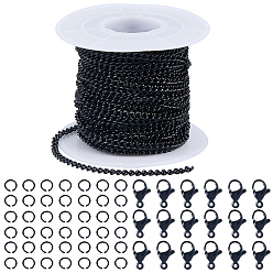 Черный 10м электрофорез несваренных железных цепей, с 50 соединительными кольцами, 20шт. застежек-клешней для лобстеров и 1шт. пластиковых катушек, чёрные, 4x2.6x0.8 мм