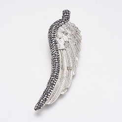 Платина Большие сплавочные подвески, с полимерной глиной горный хрусталь, крыло, платина, 87x24.5x5 мм, отверстие : 3x4 мм