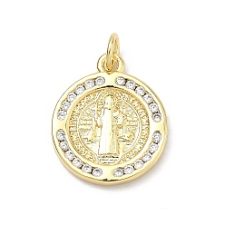 Плоский Круглый Латунные микро проложить кубического циркония подвески, святой бенедикт прелести, стойки покрытие, долговечный, без кадмия и без свинца, реальный 18 k позолоченный, плоско-круглые, 18x15x2 мм, Перейти кольцо: 5x1 мм, внутренний диаметр: 3 мм