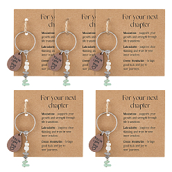 Platinum 5Pcs Natural Chrysoprase Chip Bead with Wood Teardrop Pendant Keychain, with Alloy Split Key Rings, Platinum, 65mm