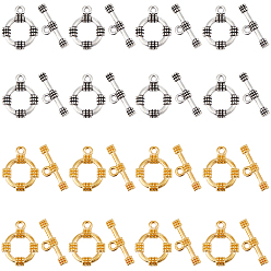 Античный Серебристый & Золотой 60 шт. 2 цвета, застежки из сплава в тибетском стиле, без свинца и без кадмия, кольцо, старинное серебро & золотой, Кольцо: 19x15 mm, бар: 20x3 mm, отверстие : 2 мм, 30 шт / цвет