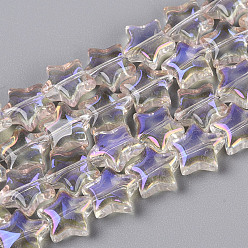 Pourpre Moyen Plaquent verre transparent perles brins, étoiles, support violet, 9~9.5x9.5~10x4~5mm, Trou: 0.6~0.8mm, Environ 100 pcs/chapelet, 33.46 pouce (85 cm)