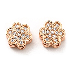 Розовый Позолоченный Реечное покрытие латунь микро паве кубический цирконий многожильные звенья, долговечный, без свинца и без кадмия, цветок, Настоящее розовое золото покрыто, 10x10x5 мм, отверстие : 1.5 мм