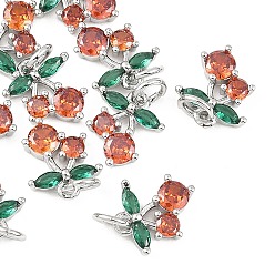 Real Platinum Plated SHEGRACE Brass & Cubic Zirconia Charms, Cadmium Free & Nickel Free & Lead Free, Cherry Charms, Real Platinum Plated, 10.5x10x2.5mm, Jump Ring: 5x0.9mm, Inner Diameter: 3.3mm