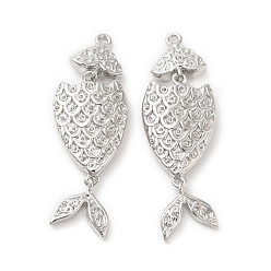 Платинированный Латунные подвески, очарование рыбы, Реальная платина, 20x8x3 мм, отверстие : 0.8 мм