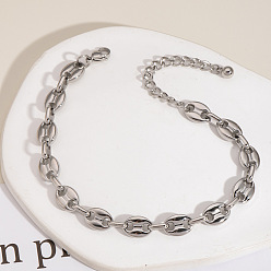 Серебро Модные 304 браслеты на ногу из нержавеющей стали в форме кофейных зерен для женщин, ювелирные изделия высокого класса, серебряные, 8-1/4 дюйм (210 мм)