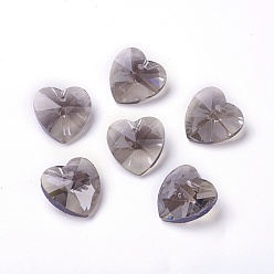 Розово-Коричневый Романтические Валентина идеи стеклянные брелоки, граненые подвески сердца, розово-коричневый, 18x18x10 мм, отверстие : 1 мм