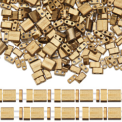 с Золотистым Покрытием 600шт 3 стиль стеклянный бисер, металлических цветов, 2-луночное, прямоугольные, с золотым покрытием, 4.5~5.5x2~5.5x1~2.5 мм, отверстие : 0.5~0.8 мм