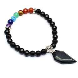 Обсидиан Натуральные браслеты из бисера из обсидиана, браслеты с подвесками для женщин, форма ножа, внутренний диаметр: 2-3/8 дюйм (6 см)