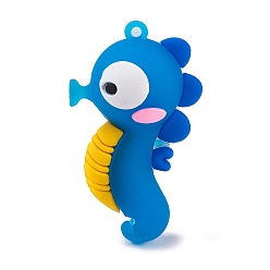 Темно-Синий Пластиковые подвески из пвх, морской конек, темно-синий, 60x35x26 мм, отверстие : 3 мм