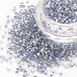 Светлый Стально-синий Стеклярус, серебряная подкладка цвета радуги, светло-стальной синий, 2.5~3x2 мм, отверстие : 0.9 мм, Около 15000 шт / фунт