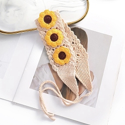 Gold Blumen-Kopftuch, Boho Gänseblümchen Häkelstirnband, Dreieckiges Kopftuch, gestricktes Bandana-Haarzubehör, für weibliche Mädchen, Gold, 60 mm