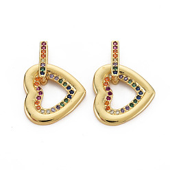 Real 16K Gold Plated Brass Micro Pave Cubic Zirconia Pendants, Nickel Free, Heart, Real 16K Gold Plated, 15x15.5x4mm, Hole: 2x8mm