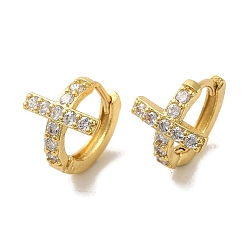 White Cross Brass Stud Earrings, with Clear Cubic Zirconia, Cadmium Free & Lead Free, White, 15.5x12mm