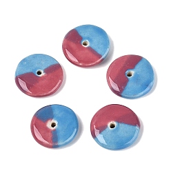 Deep Sky Blue Handmade Vintage Porcelain Beads, Fancy Antique Glazed Porcelain, Disc, Deep Sky Blue, 21~22x4.5~7mm, Hole: 1.8~2mm