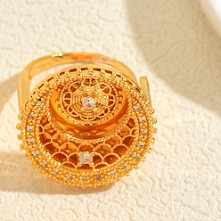 Clear Brass Micro Pave Cubic Zirconia Cuff Open Rings for Women, Round, Golden, Clear, 20mm, Inner Diameter: 16~18mm