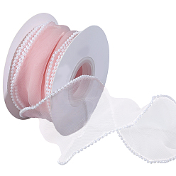 Розовый Полиэфирные ленты, с пластиковыми бусинами из искусственного жемчуга, туманная роза, 2-3/8 дюйм (60 мм), около 5.00 ярдов (4.57 м) / рулон