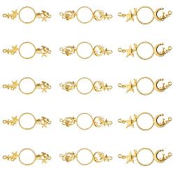Golden Zinc Alloy Open Back Bezel Pendants, For DIY UV Resin, Epoxy Resin, Pressed Flower Jewelry, Universe/Moon, Star, Golden, Containers: 7.4x7.3x2.5cm, 15pcs/box