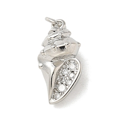 Shell Shape Латунные микропаве прозрачные подвески с фианитом, с целью перехода в кольце, морские животные амулеты, формы раковины, 18.5x9.5x7.5 мм, отверстие : 3 мм