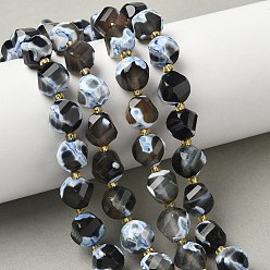 Черный Природные пожары треск агат бисер нитей, с бисером, граненые, твист, окрашенная и подогревом, чёрные, 10x9~10x9~10 мм, отверстие : 1 мм, около 33~34 шт / нитка, 15.04''~15.35'' (38.2~39 см)