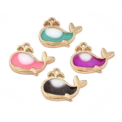 (52) Непрозрачная лаванда Подвески из эмали и сплава, с блестками / пайеткой, кит форма, золотые, разноцветные, 16x20x2 мм, отверстие : 1.5 мм