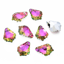 Орхидея Гальваническим подвески стекла, посеребренные дно, граненые, кленового листа, сиреневые, 16x11.5x6 мм, отверстие : 1.2 мм, о 36 шт / совет, 4 доска / коробка