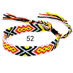 Gold Cotton Braided Rhombus Pattern Cord Bracelet, Ethnic Tribal Adjustable Brazilian Bracelet for Women, Gold, 5-7/8~14-1/8 inch(15~36cm)