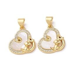 Butterfly Brass Micro Pave Clear Cubic Zirconia Pendants, Cadmium Free & Lead Free, with Shell, Real 18K Gold Plated, Butterfly, 17.5x16x4mm, Hole: 5.5x3.5mm