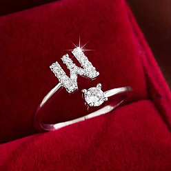 Letter W Кольца-манжеты из латуни и кубического циркония, буквы, платина, Буква W, внутренний диаметр: 17 мм