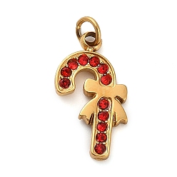 Candy Cane 304 подвески из нержавеющей стали со стразами, золотые, с целью перехода в кольце, шоколадная конфета, 14.5x8.5x1.5 мм, отверстие : 2 мм