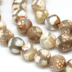 White Tibetan Style Turtle Back Pattern dZi Beads, Natural Agate, Dyed, Faceted, Round, White, 8mm, Hole: 1mm
