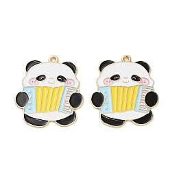 Золотистый Подвески из эмали и сплава, золотые, очарование панды, золотые, 32x28x1 мм, отверстие : 1.6 мм