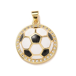 Золотой Латунные микропаве прозрачные подвески с фианитом, с эмалью, прелести футбола, золотые, золотые, 22.5x20.5x9 мм, отверстие : 5x3 мм