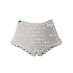 Stainless Steel Color 304 Stainless Steel Pendants, Laser Cut, Manual Polishing, Shorts with Word Best Friends/ Big Knickers Charm, Stainless Steel Color, 26x35x1mm, Hole: 1.6mm