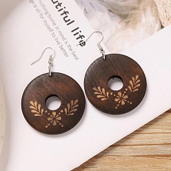 Donut Серьги-подвески из сплава дерева, платина, пончик, 49x45 мм