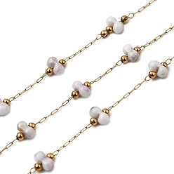 Лиловый Ручная работа 304 круглые звенья цепочек из нержавеющей стали с фарфоровыми бусинами, пайки, с 316 цепями и катушкой из нержавеющей стали, ионное покрытие (ip), реальный 18 k позолоченный, сирень, бусины : 6x6x2 мм