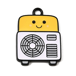 Gold Alloy Enamel Pendants, Air Conditioner Charms, Black, Gold, 35x26x3mm, Hole: 3.5mm