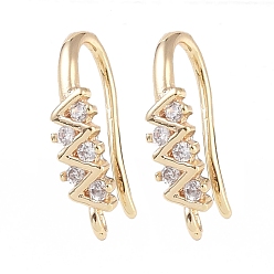 Золотой Латунь микро проложить кубического циркония серьги крючки, рыболовный крючок, золотые, 15.5x8x4 мм, отверстие : 1 мм
