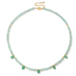 Зеленый Авантюрин Регулируемое ожерелье из бусин натурального зеленого авантюрина круглой и каплевидной формы диаметром 4 мм для женщин, элегантное повседневное украшение, подарок., золотые, 15.75 дюйм (40 см)