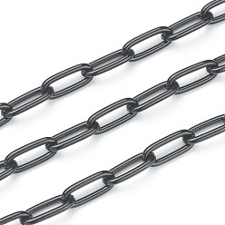 Black Eco-friendly Spray Painted Handmade Brass Paperclip Chains, Soldered, with Spool, Black, 17x8x2mm, 32.8 feet(10m)/roll