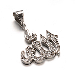 Нержавеющая Сталь Цвет Allah 304 из нержавеющей стали горный хрусталь подвески, арабские подвески, цвет нержавеющей стали, 38x32x3 мм, отверстие : 10x7 мм