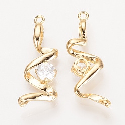 Настоящее золото 18K Латуни циркония кубической подвески, без никеля , реальный 18 k позолоченный, твист, 34x10.5x5 мм, отверстие : 1.5 мм