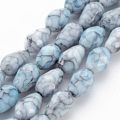 Gainsboro Opaque Baking Paint Crackle Glass Beads Strands, Teardrop, Faceted, Gainsboro, 10.5~12x8mm, Hole: 1.5mm, about 33~34pcs/strand, 15.24 inch~15.59 inch(38.7cm~39.6cm)