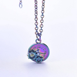 Rainbow Color Alloy Pendant Necklaces, Mechanical Clock, Rainbow Color, 19.69 inch(50cm)