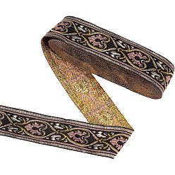 Черный Вышивка лентами из поликоттона в этническом стиле, жаккардовая лента, тирольская лента, с сердцем шаблон, аксессуары для одежды, узор золото, бежевый и сливовый, чёрные, 1-1/4 дюйм (32 мм), около 7.66 ярдов (7 м) / пачка