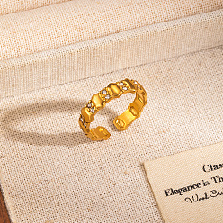Hexagone 304 Bagues ouvertes manchettes en acier inoxydable et strass., or, hexagone, 21mm