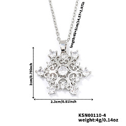 Прозрачный Элегантные латунные ожерелья с подвесками в виде снежинок из кубического циркония, идеально подходит для подарков на Рождество и День святого Валентина, платина, прозрачные, 15.75 дюйм (40 см)